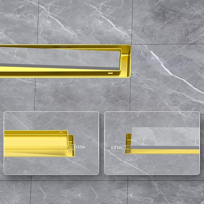 EXF Linear Shower Drain 18 Inch Brushed Gold Tile Insert, Stainless Steel Rectangle Shower Floor Drain Cover with Hair Catcher, Adjustable Feet