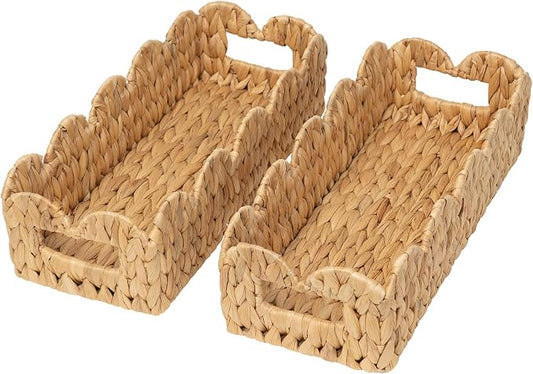 Coeusy 2 Pack Toilet Baskets,Scalloped Edge Wicker Basket for Toilet Paper Storage,Small Baskets for Bathroom,Living Room,Countertop,Shelves,Both Organizer & Decor,Natural Water Hyacinth