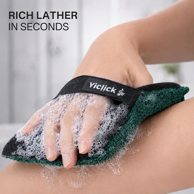 Exfoliating Body Scrubber (2 Pack), Body Scrubber Exfoliator, Exfoliating Sponge for Shower Bath, Shower Loofah Luffa Lufa with Handle for Men Women, Dead Skin Exfoliator for Body Scrub
