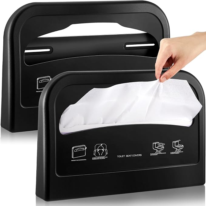 Hushee 2 Pcs Toilet Seat Cover Dispenser Wall Mount, Toilet Seat Cover Holder Plastic Black Dispenser for Disposable Half Fold Toilet Seat Liner for Commercial and Bathroom Use