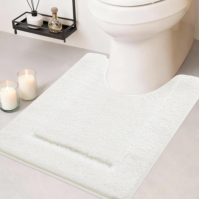 IM HOME Toilet Rugs, Ultra Soft Thick Plush Fluffy Microfiber Absorbent Contour Bathroom Rugs for Toilet, Non-Slip Backing, Machine Washable Bath Mats for Bathroom, Tub, Cream White/U-Shaped 24"x20"