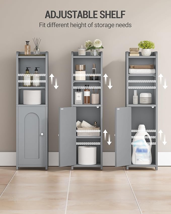 Hzuaneri Bathroom Storage Cabinet, Corner Floor Cabinet with Doors and Adjustable Shelf, Narrow Toilet Paper Cabinets, Bathroom Organizer for Small Spaces, Gray BC19721X