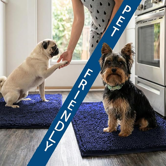Bathroom Rugs Sets 2 Piece,Super Absorbent Chenille Bath Mats and U-Shaped Toilet Rug,Strong PVC Non Slip Backing,Microfiber Washable Dry Quickly Bath Mats for Bathroom(20"x32"+20"x20"U,Navy Blue)