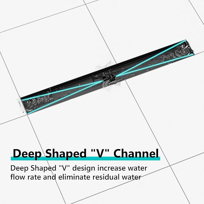 Neodrain 18 in Matte Black Linear Shower Drain- with 2-in-1 Flat & Tile Insert Cover, 304 Stainless Steel Rectangle Shower Floor Drain,Floor Shower Drain