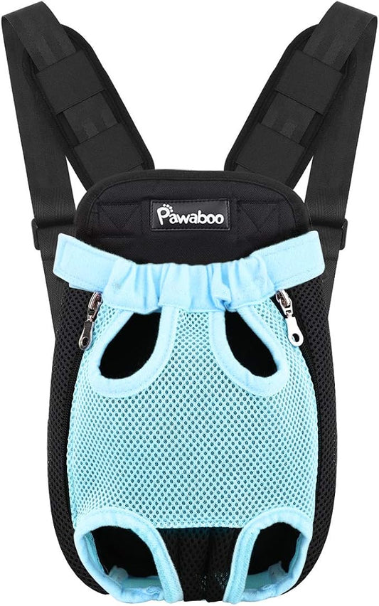 Pawaboo Pet Front Carrier Backpack for Small Medium Dogs | Legs Out Easy-fit,Adjustable Straps,Hands-Free,Soft Padded Support for Travel Hiking Cycling Camping,Blue,M