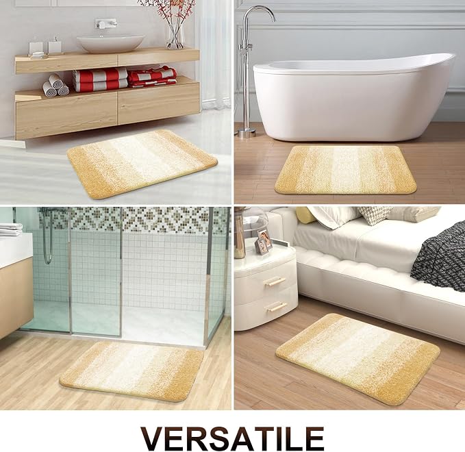 OLANLY Bathroom Runner Rug 54x24, Extra Soft Absorbent Microfiber Bath Rugs | Light Yellow, Non-Slip Quick-Drying Rubber Backing, Washable Long Bath Mat for Floor, Tub and Shower, Home Decor