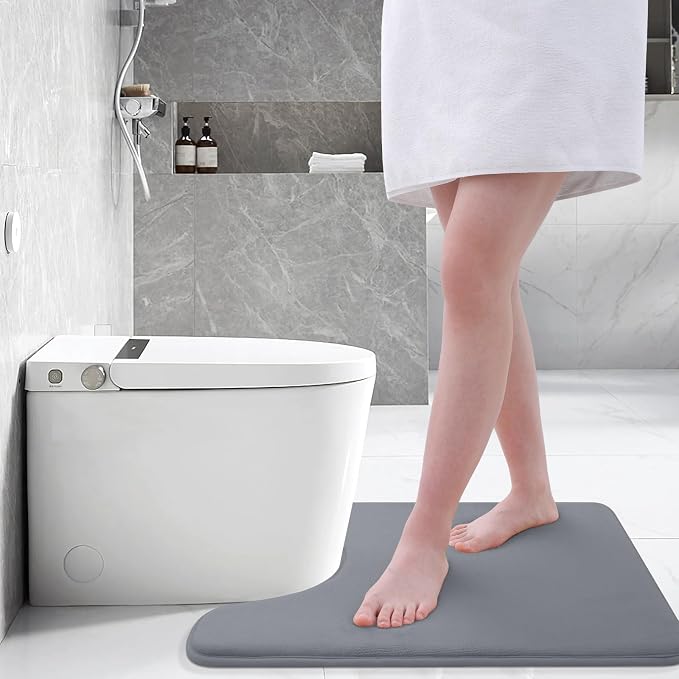 Smiry Memory Foam Toilet Rugs 24x20, Extra Soft Absorbent Bathroom Rugs | Dark Grey, Quick Dry Machine Washable Non-Slip Contour Bath Mat for Toilet