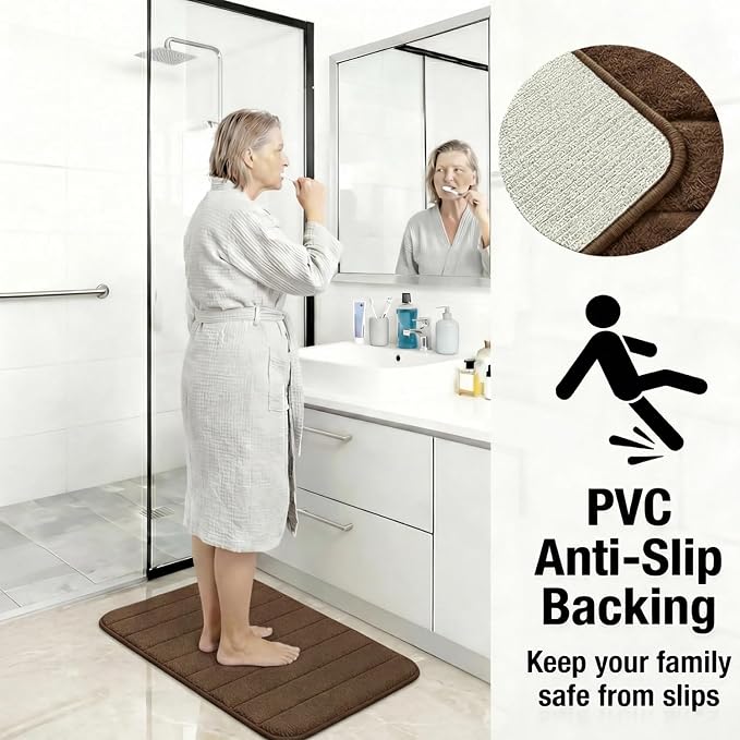Memory Foam Bath Mat Set 3 Piece，Super Soft Absorbent Bathroom Rug Non Slip, Quick Dry,Machine Wash, Perfect Plush Bathroom Rugs,Home Decor Accessories,Coffee