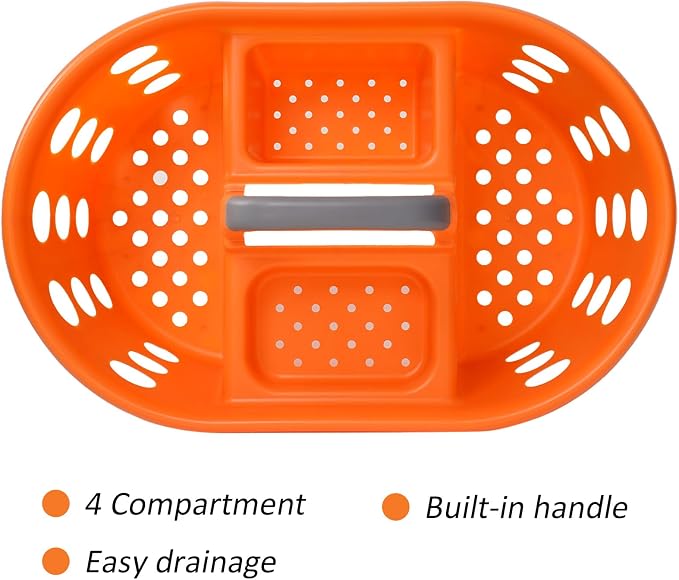 SIMPLYKLEEN Large Shower Caddy Portable 2PC - Made in USA Plastic Jumbo Size Dorm Storage Candy Tote with Handle Shower Organizer for Bathroom, Pantry, Kitchen, College Dorm, Orange
