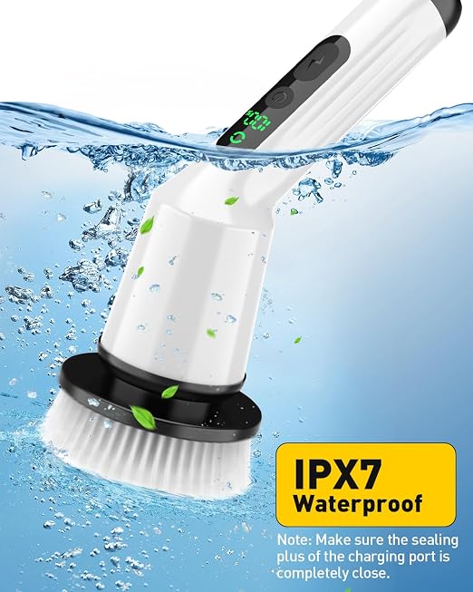 Electric Spin Scrubber for Bathroom, Shower Scrubber with Long Handle | Shower Cleaner Brushes, IPX7 Waterproof & 2 Speed, 3 Brush Heads, 90min Runtime, Bathroom Cleaning Supplies for Toilet Tub