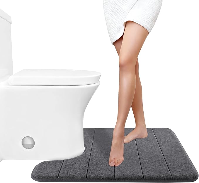 Yimobra Memory Foam Toilet Bath Mat U-Shaped, 24 X 20 Inches,Soft and Comfortable, Super Water Absorption, Non-Slip, Machine Wash and Easier to Dry for Bathroom Commode Contour Rug, Dark Gray