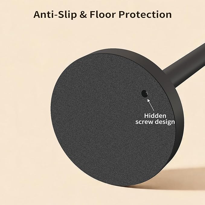 Toilet Paper Holder Stand with Storage & Weighted Base, Matte Black | Free Standing Stainless Steel Design with Open-Ring Arm for Easy Roll Replacement