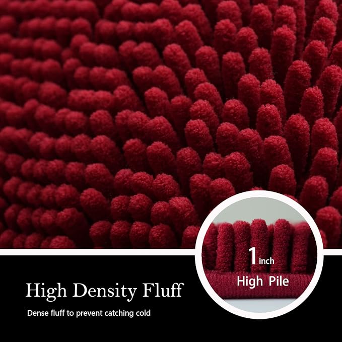 Bathroom Rugs Chenille Bath mat 3-Piece Set, Super Absorbent, Strong PVC Non-Slip, Bath Carpet, Plush Shaggy, Thick, Machine Washable, for Tub, Shower, Toilet, Burgundy