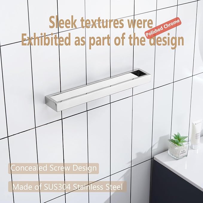 KOKOSIRI Towel Holder Chrome Bath Towel Bar Rack 16-Inch Kitchen Holder Polished Stainless Steel for Bathroom Hardware Wall Mounted, 1 Pack B4008CH-L16