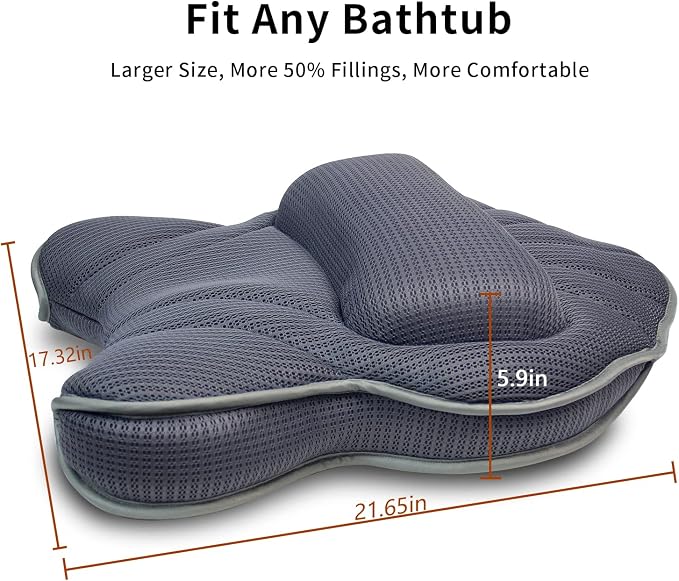 Poemland Extra Thick Large Bath Pillow with Neck,Back,Head Support for Bathtub, Spa, Soaking Gray(21''x17'')