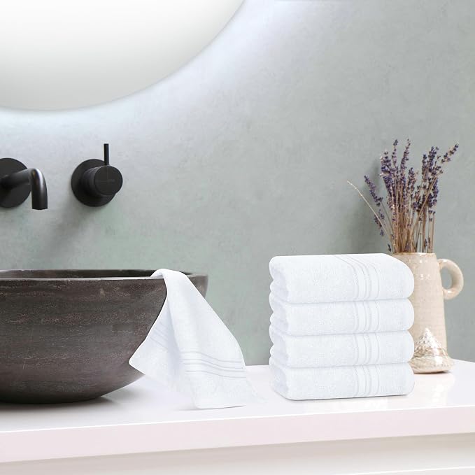 BOUTIQUO Ultra Soft Cotton Washcloths, Contains 12 Piece Face Cloths 12x12 inch, Ideal for Everyday use Face Towels, Compact & Lightweight Multi Purpose Washcloths - White