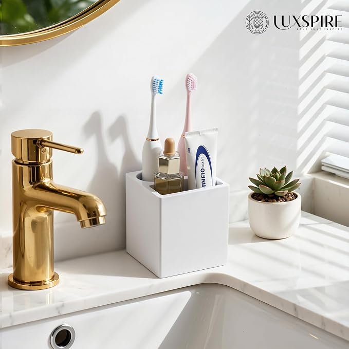 Luxspire Toothbrush Holder, 3 Slots, Light Gray | Diatomite, Fast Drying, Toothbrush Holders for Bathroom, Toothbrush and Toothpaste Holder for Countertop