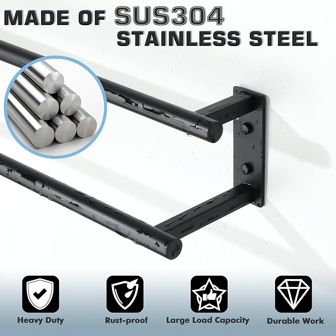 Alise Bathroom Double Towel Bars Wall Mount 28'' Towel Holder Towel Racks for Bathroom,SUS304 Stainless Steel Towel Hanger Towel Rails,Matte Black