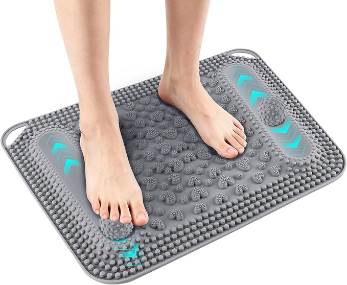 Kalolary Silicone Acupressure Mat with 2 Massage Balls, Large Foot Massage Mat 3-Zone Reflexology Pressure Point Mat Non-Slip Design for Stress Relief Sitting Standing Home Gym Use