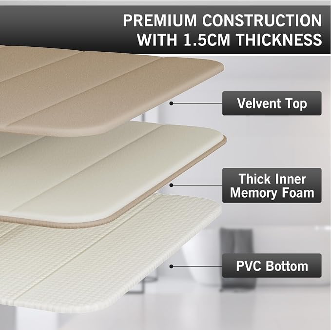 Beige Bathroom Rugs Set 2 Piece Memory Foam Bath Non-Slip Bath Mat,Washable Room Mats,Absorbent Shaggy Rugs Super Soft Kitchen Mats, Batroom Carpets for Bathroom,Tub,Shower Home Decor