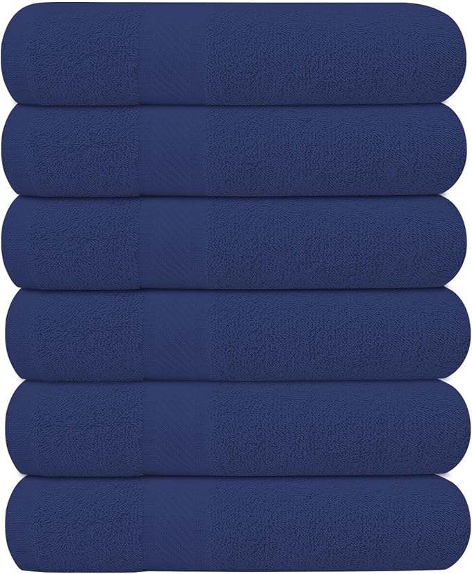 KAHAF COLLECTION 6 Pack Bath Towels Set (27 x 54 Inches) 100% Ring Spun Cotton, Lightweight, Quick Dry, Highly Absorbent Towels (Navy, (27x54) Inches)