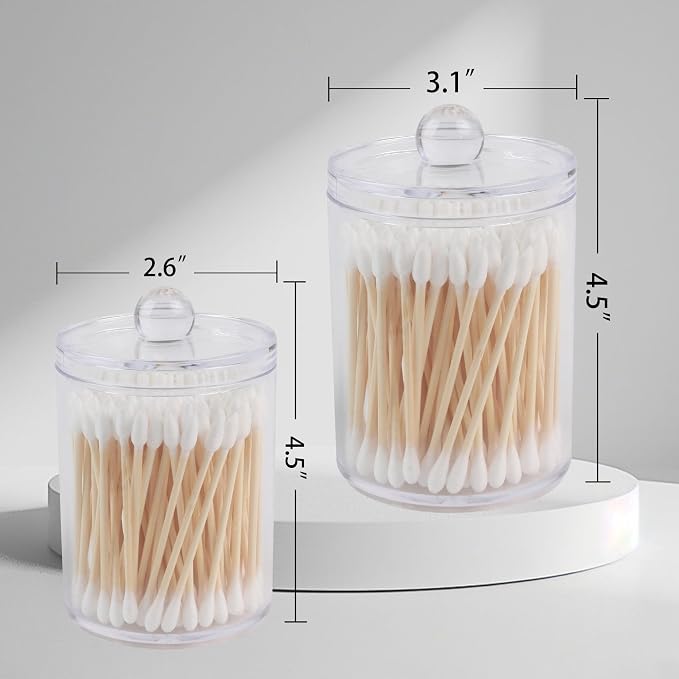2 Pack Acrylic Qtip Holder Dispenser,Canisters Apothecary Jar Set,10,12oz