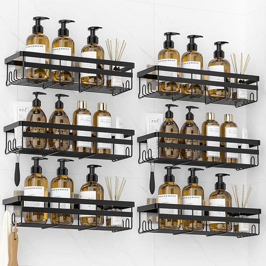 WOWBOX 6 Pack Adhesive Shower Caddies, No Drill Bathroom Shelves, Large | Stainless Steel Shower Shelf, Hanging Shower Organizers for Bathroom Storage, Home Decor, Bathroom Accessories