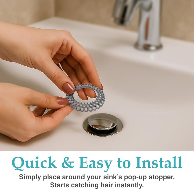 Evriholder Vanity Sink Drain Saver, Catches Hair, Prevents Clogs, 12 Pack | Fits Most Standard Sinks, Quick and Easy to Install