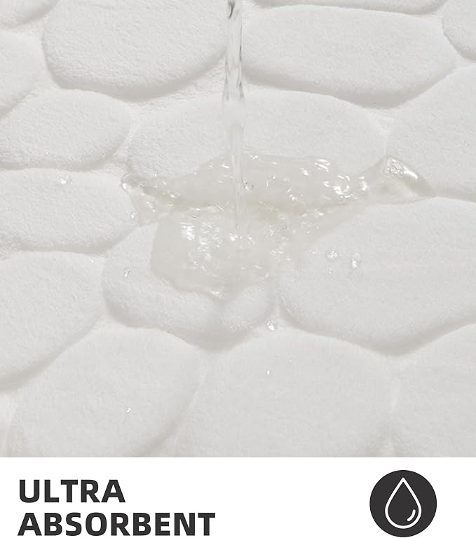 YIHOUSE Bath Mat, Memory Foam, Cobblestone, Bathroom Rugs, 20 x 32, White, Super Water Absorbent, Non-Slip, Machine Washable