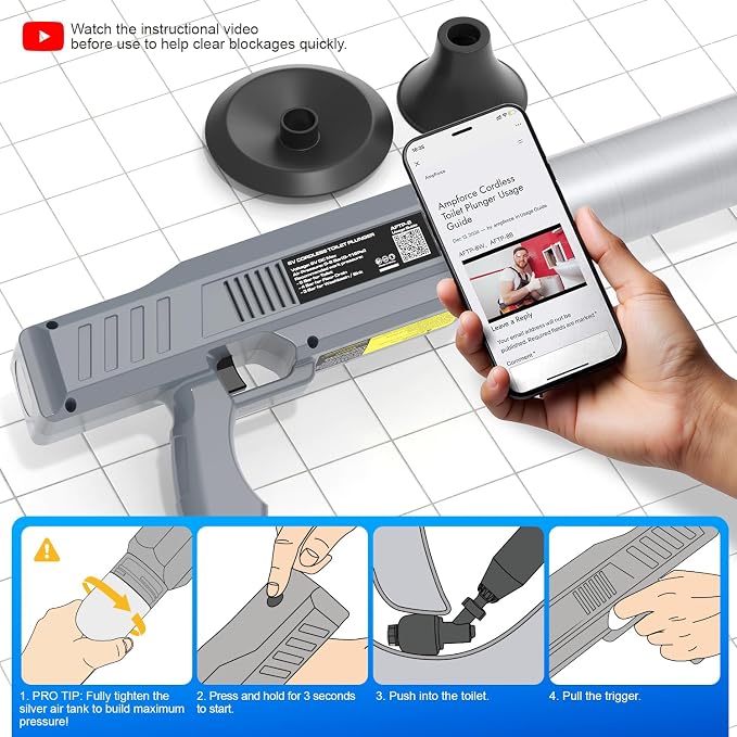 Electric Toilet Plunger, Heavy-Duty Clog Remover, Dark Gray | High-pressure air plunger for bathrooms. Powerful toilet drain unclogger.