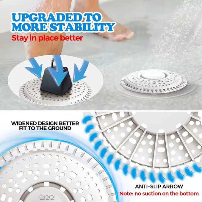 Shower Drain Hair Catcher Silicone Flat Floor Strainer Protector | 2 Pack White Weighted Flat Shower Drain Protectors, Traps Hair Before Clogs, Easy to Clean in Seconds, Fits Flat Floor Drains