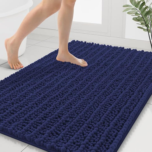 Smiry Bathroom Rugs 40X32, Extra Soft Rubber Backing Chenille Bath Mats | Deep Blue Machine Washable Non Slip Quick Dry Bath Mats for Bathroom Floor, Tub, Shower, Home Decor Accessories