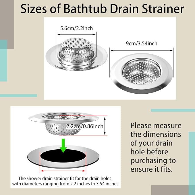 20PCS Shower Drain Hair Catcher, 3.54” Kitchen Sink Drain Strainer, Wash Basin Filter Stainless Steel Bathtub Drain Cover Hair Stopper, Anti-Clog Bathroom Sink Strainer (3.54" Top & 2.2" Basket)