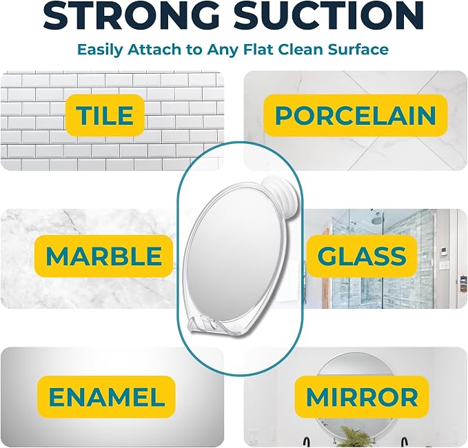 HONEYBULL Fogless Shower Mirror for Shaving with Suction Mount, White Large | Shatterproof Acrylic Bathroom Accessory With 360 Swivel & Built-in Razor Hook, Clear Reflection in Steam & No-Drill Setup