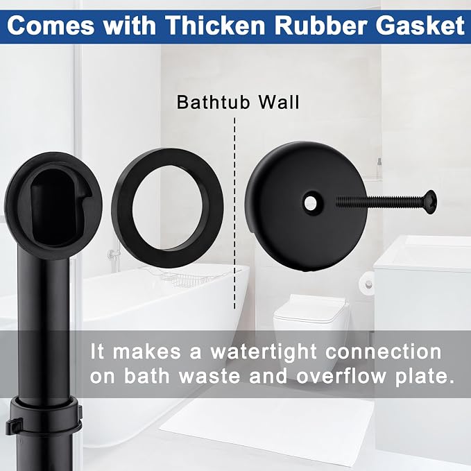 Brass Matte Black Tub Drain Kit with Single Hole Overflow Faceplate | Lift and Turn Tub Bathtub Drain Kit