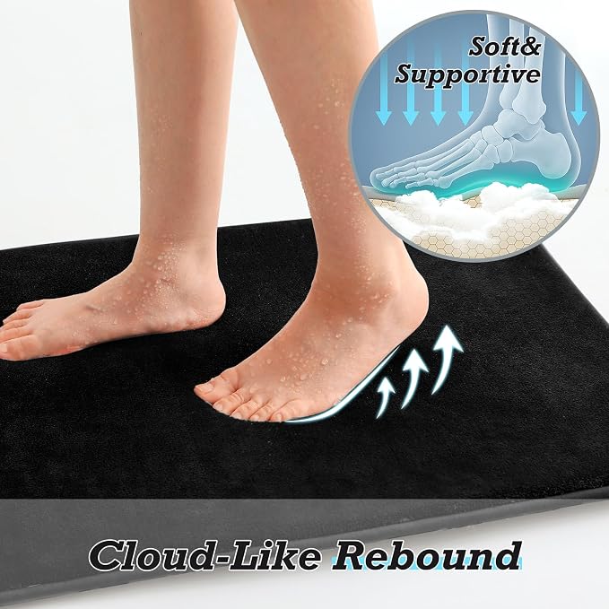 Bathroom Rugs Sets 2 Piece, Non-Slip & Quick Dry Bath Mat Set, Ultra Soft Velvet Bath Rugs for Bathroom, Toilet and Shower Floor, Black