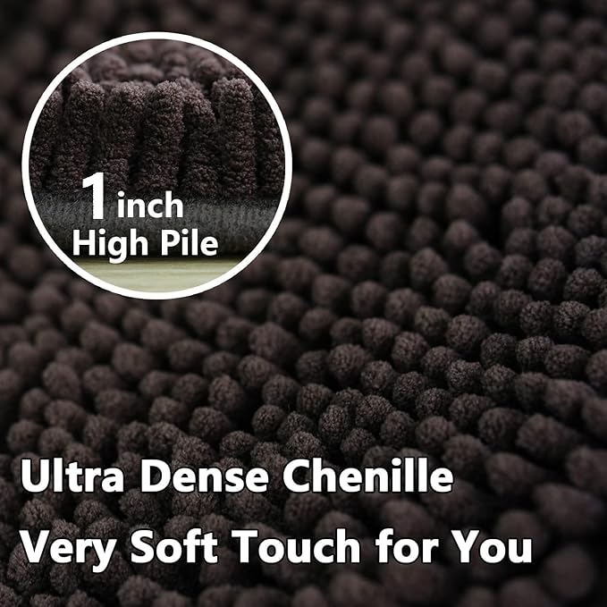 Bathroom Rugs Chenille, Extra Thick and Absorbent, Non-Slip, Machine Washable, Dry Quckily, Soft Cozy Plush, Used Under Shower Bathtub and Sink, Bath Mat Sets Coffee