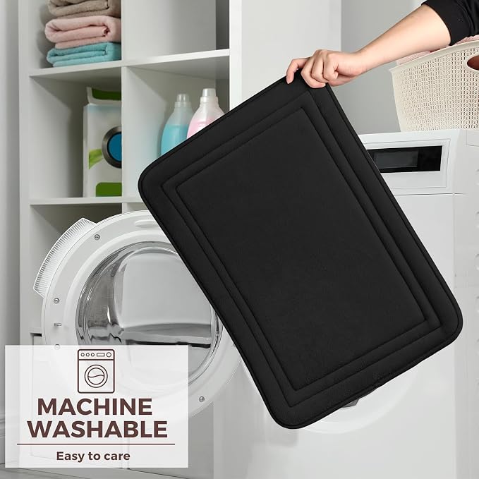Black Bathroom Rugs Memory Foam Bath Toilet Contour Mat Set 2 Piece | Non Slip Washable Floor Mats U-Shaped Toilet Rug Soft Absorbent Plush Microfiber Shower Tub Bathmat Gray,24"x17"+24"x20"