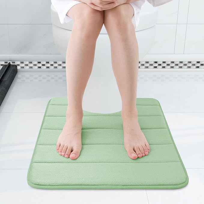 Buganda Memory Foam U-Shaped Toilet Rugs 24 x 20, Absorbent Bathroom mat | Sage Green, Thick Soft Machine Washable toilet mat for bathroom, Contour Bath Rugs Mat for Toilet Base