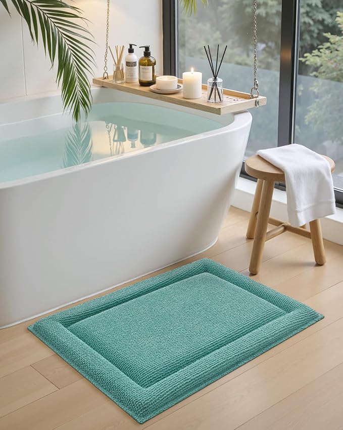 DEXI Memory Foam Bath Mat 36x24, Thick Chenille Bathroom Rug, Teal | Ultra Soft Absorbent, Non Slip Quick Dry, Cushion Plush Bath Carpet for Tub Shower, Sink