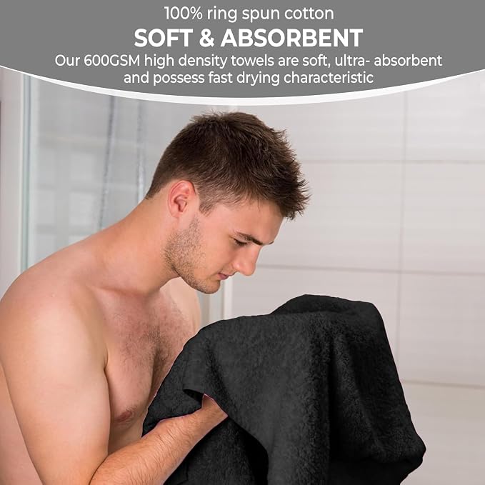 KAHAF COLLECTION 6 Pack Bath Towels Set (27 x 54 Inches) 100% Ring Spun Cotton, Lightweight, Quick Dry, Highly Absorbent Towels (Black, (27x54) Inches)