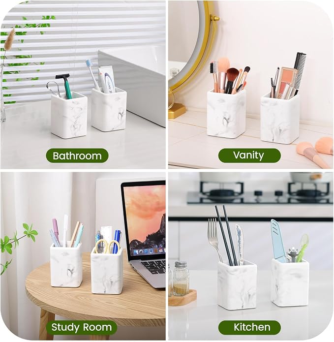 Luxspire Toothbrush Holders, Diatomite, 2 Pack, Marble | Fast Drying, Diatomaceous Earth, Electric Toothbrush Holder, Toothbrush and Toothpaste Holder, Bathroom Organizer Essentials