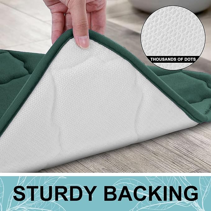 OLANLY Memory Foam Toilet Rugs U-Shaped 24x20, Soft Bath Mat, Dark Green | Thick Absorbent Carpet, Non-Slip Backing, Machine Washable, for Bathroom Floor, Tub, Shower and Home Decor Accessories
