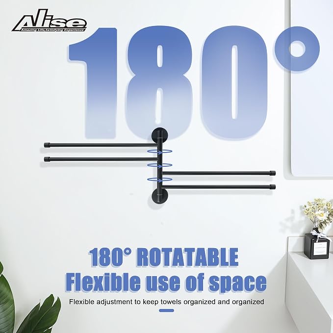 Alise Swivel Towel Rack,Folding 4 Arms Hand Towel Bars Towel Hanger for Bathroom,Wall Mount Drying Racks for Laundry,SUS304 Stainless Steel Swing Out Towel Holder Storage Space Saving,Matte Black