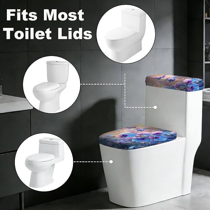 2 pack Toilet Lid Cover & Tank Lid Cover,Fits Standard & Elongated Toilet | Soft Stretchable Fabric,Machine Washable,Decorative Bathroom Protective Covers
