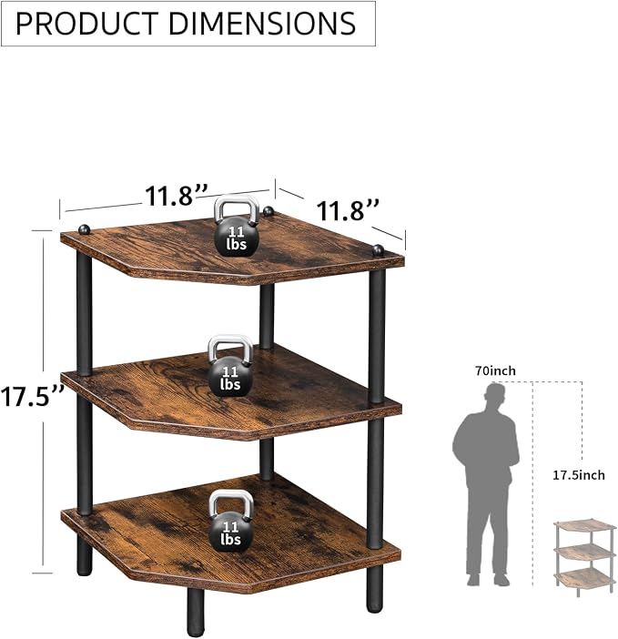 Corner Shelf Stand for Desk - 90° Corner Design to Free Up Desktop | Easy to Assemble 3-Tier Vertical Storage 15 lb Per Shelf 6.7 in Clearance for Books Coffee Mugs Supplies on Office Desks