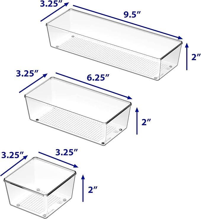 Simple Houseware Clear Drawer Organizer for Office Bin Desk Storage, Assorted Size, 6 Packs