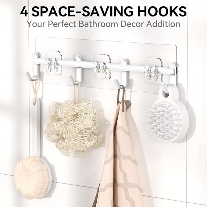 Shower Caddy Adhesive, Rustproof Shower Organizer with Soap Holder, Large Capacity Shower Shelves for Inside Shower, No Drilling Bathroom Organizers and Storage for Home Decor（6 Pack White）