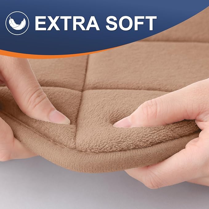 OLANLY Memory Foam Toilet Rugs U-Shaped 24x20, Ultra Soft and Absorbent | Dark Beige, Quick Dry Commode Contour Rugs, Machine Washable, Comfortable Bathroom Contour Bath Mats for Toilet Base