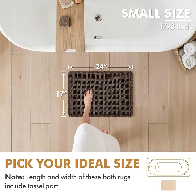 MIULEE Set of 2 Waffle Bathroom Rugs Boho Bath Mat Chocolate 17x24 Inch | Non Slip, Super Absorbent, Washable, Ultra Soft, Rubber Backed, Small Bath Rugs for Bathroom Floor Tub Shower